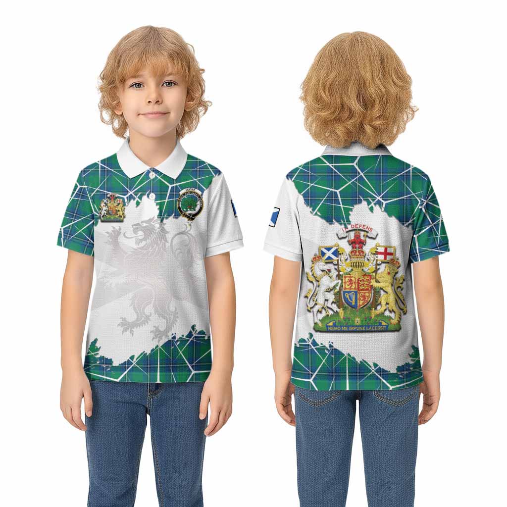 Irvine Tartan Kid Polo Shirt with Family Crest and Lion Rampant Grunge Style