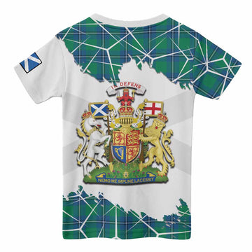 Irvine Tartan Kid T-shirt with Family Crest and Lion Rampant Grunge Style