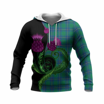 Irvine Tartan Knitted Hoodie Traditional Scottish Thistle