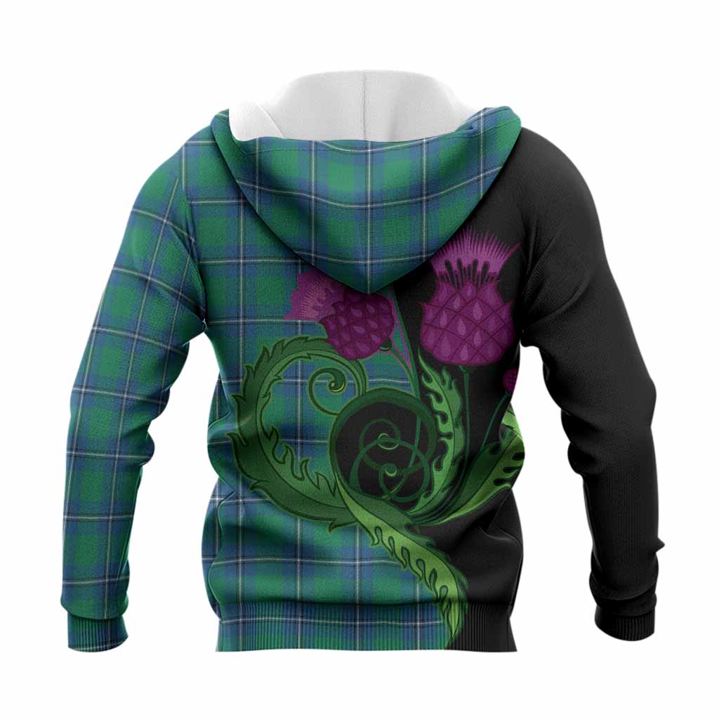 Irvine Tartan Knitted Hoodie Traditional Scottish Thistle