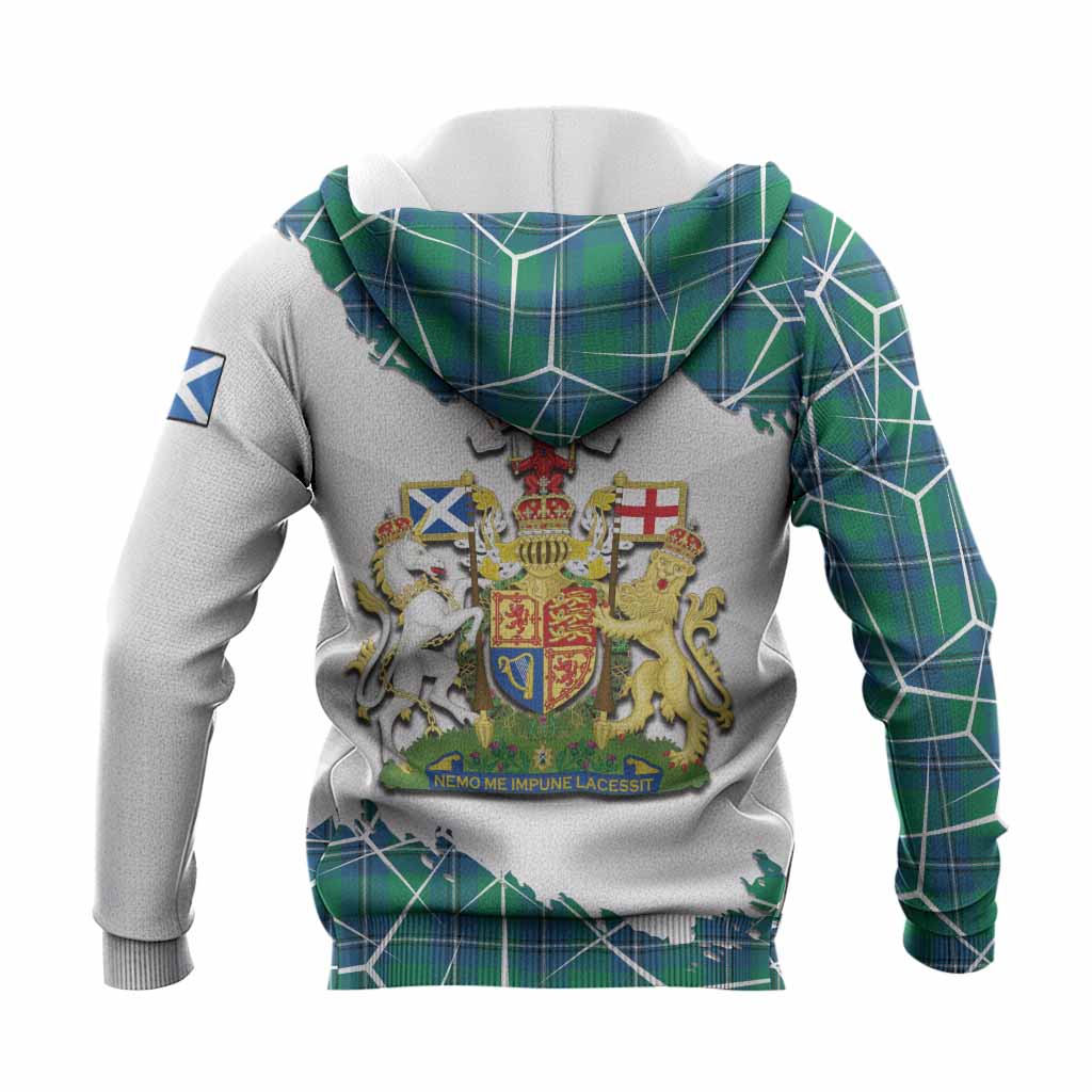 Irvine Tartan Knitted Hoodie with Family Crest and Lion Rampant Grunge Style