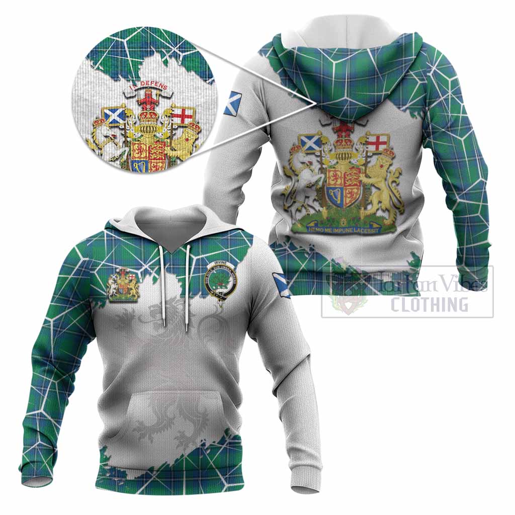 Irvine Tartan Knitted Hoodie with Family Crest and Lion Rampant Grunge Style
