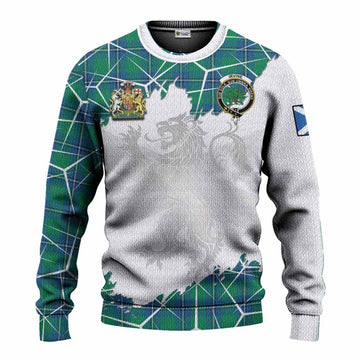 Irvine Tartan Knitted Sweater with Family Crest and Lion Rampant Grunge Style