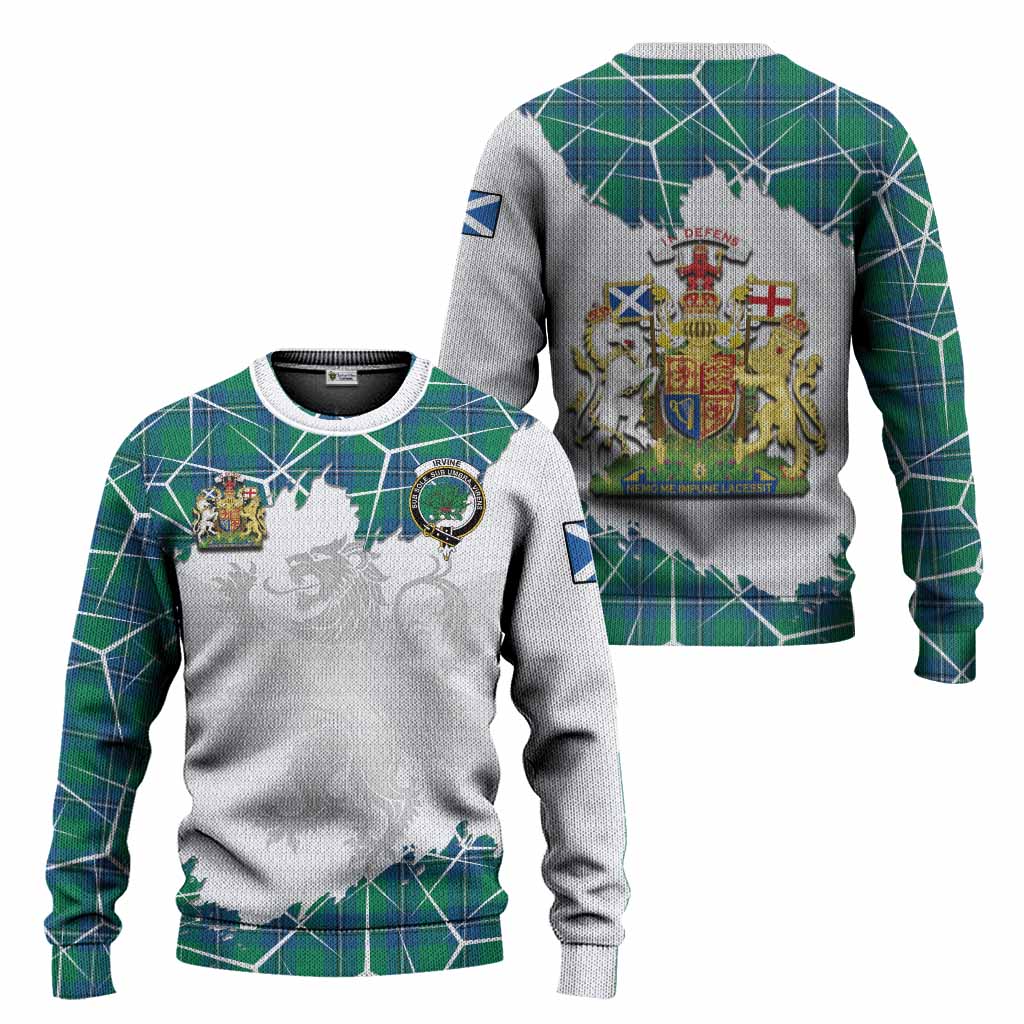 Irvine Tartan Knitted Sweater with Family Crest and Lion Rampant Grunge Style
