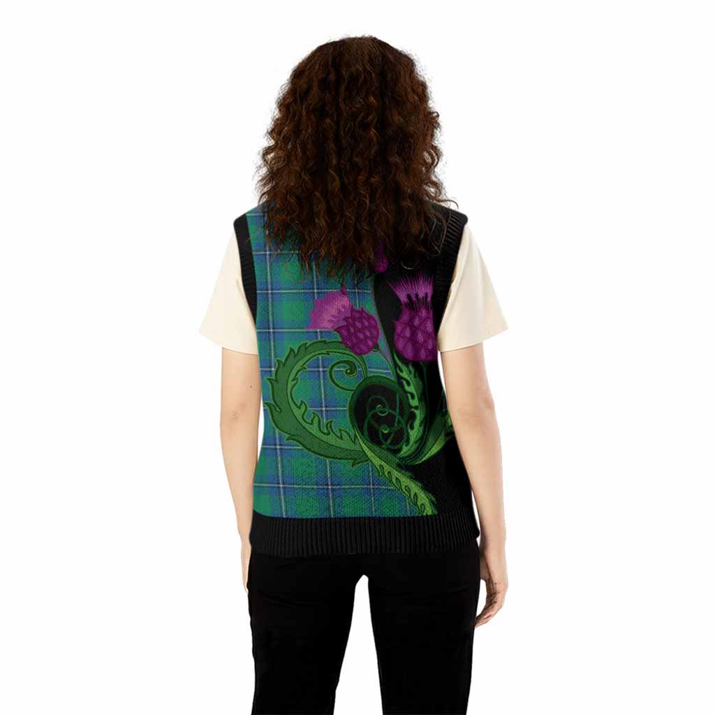 Irvine Tartan Knitted V-Neck Vest Traditional Scottish Thistle