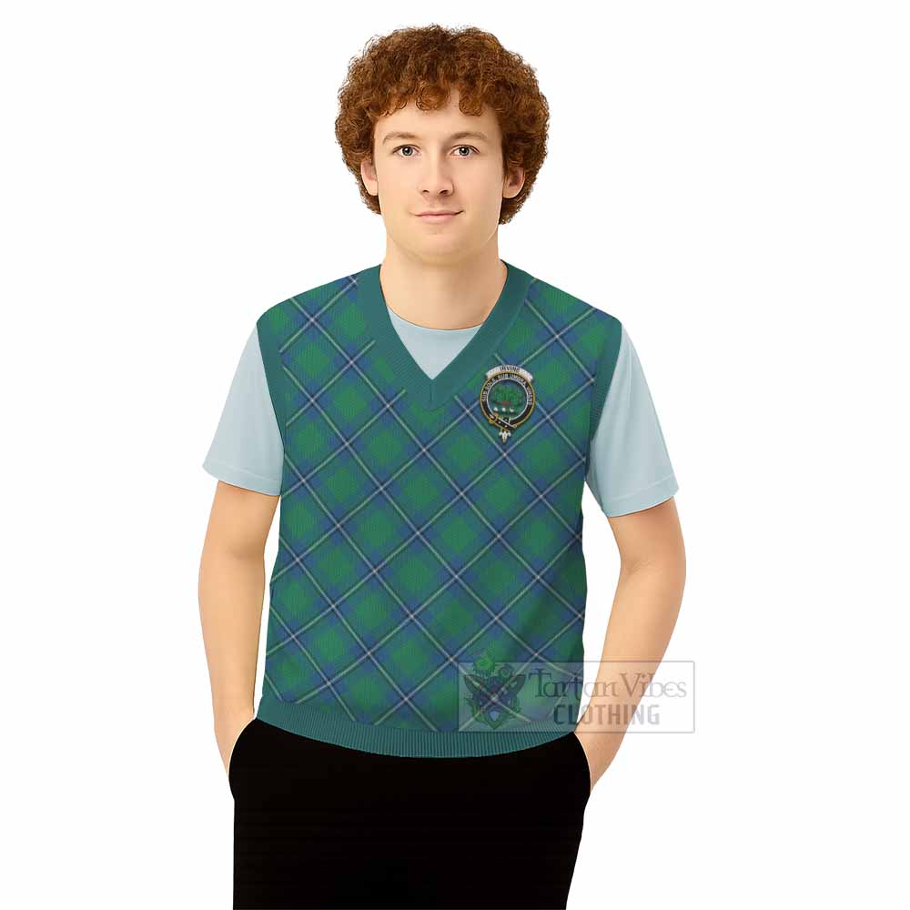 Irvine Tartan Knitted V-Neck Vest with Family Crest Cross Style