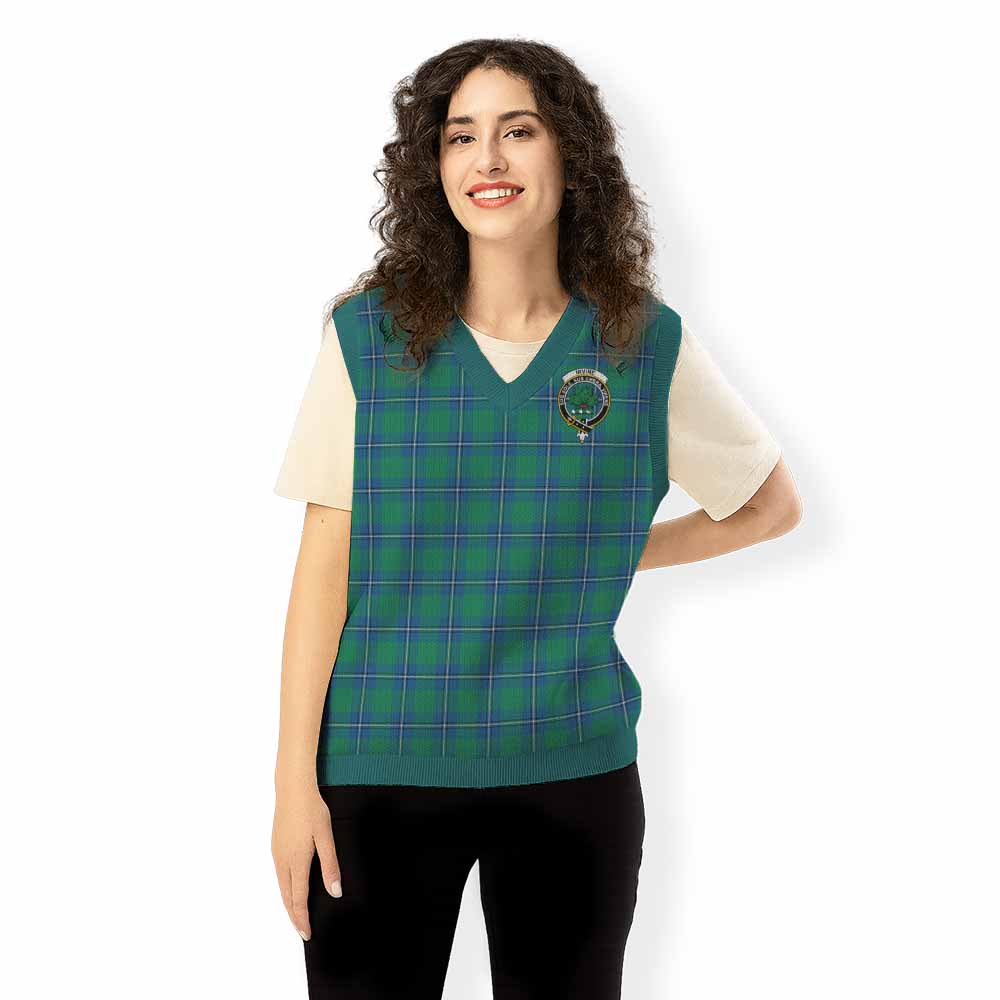 Irvine Tartan Knitted V-Neck Vest with Family Crest - Tartan Vibes Clothing