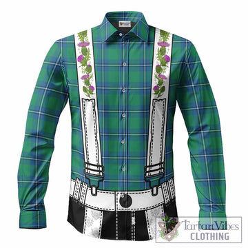 Irvine Tartan Lederhosen Costume Long Sleeve Button Shirts Scotland Thistle Floral