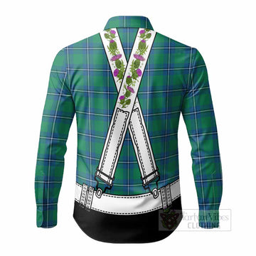 Irvine Tartan Lederhosen Costume Long Sleeve Button Shirts Scotland Thistle Floral