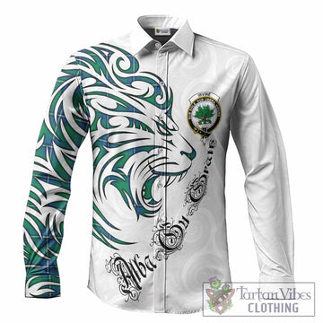 Irvine Tartan Lion Roar Long Sleeve Button Shirts Alba Gu Brath with Celtic Motifs