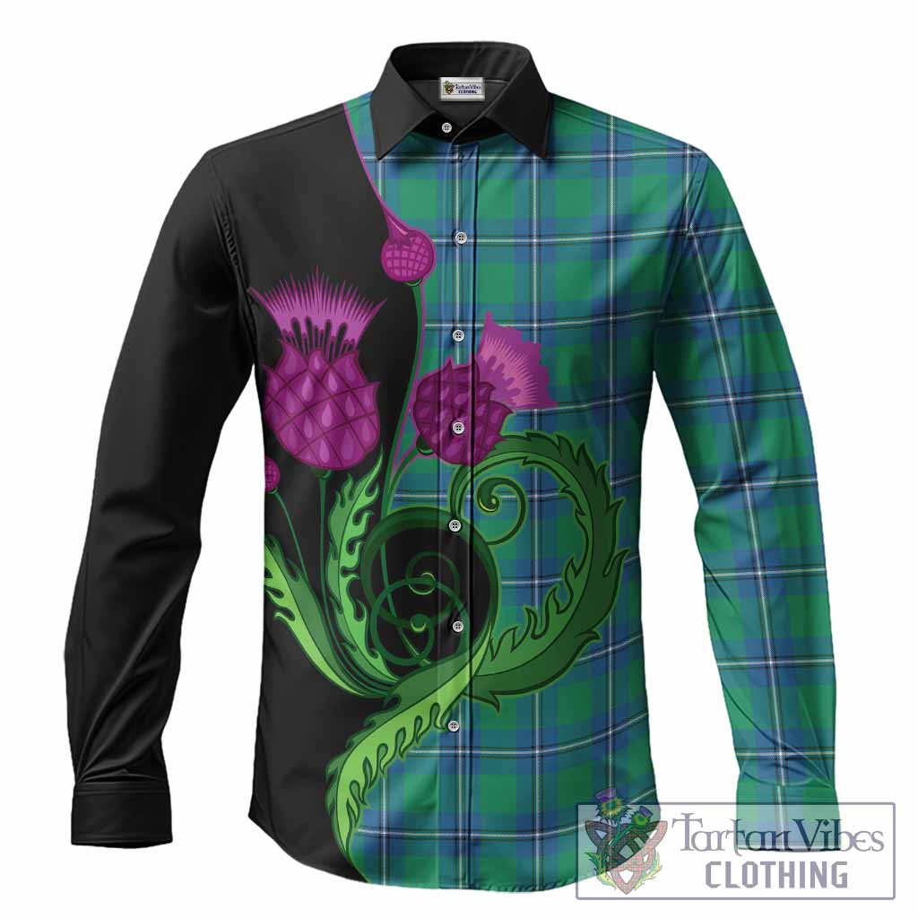 Irvine Tartan Long Sleeve Button Shirts Traditional Scottish Thistle