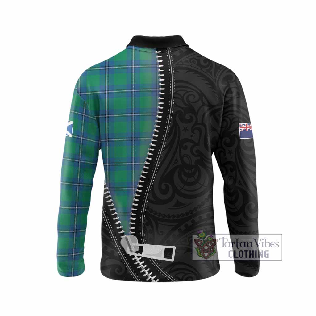 Irvine Tartan Long Sleeve Polo Shirt New Zealand Pattern Unique Zipper Stylized
