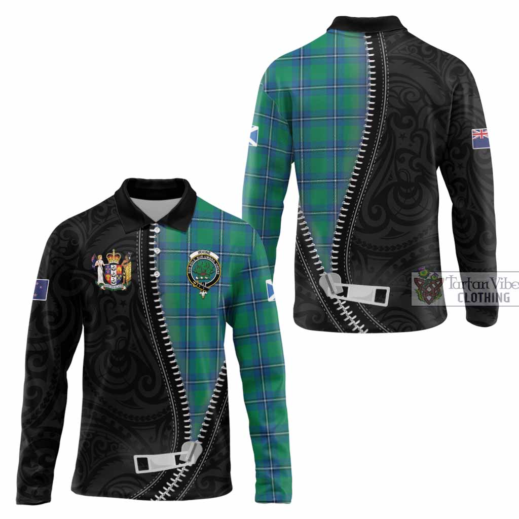 Irvine Tartan Long Sleeve Polo Shirt New Zealand Pattern Unique Zipper Stylized