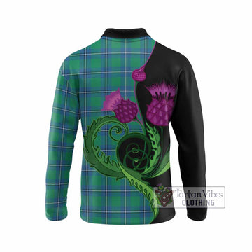 Irvine Tartan Long Sleeve Polo Shirt Traditional Scottish Thistle