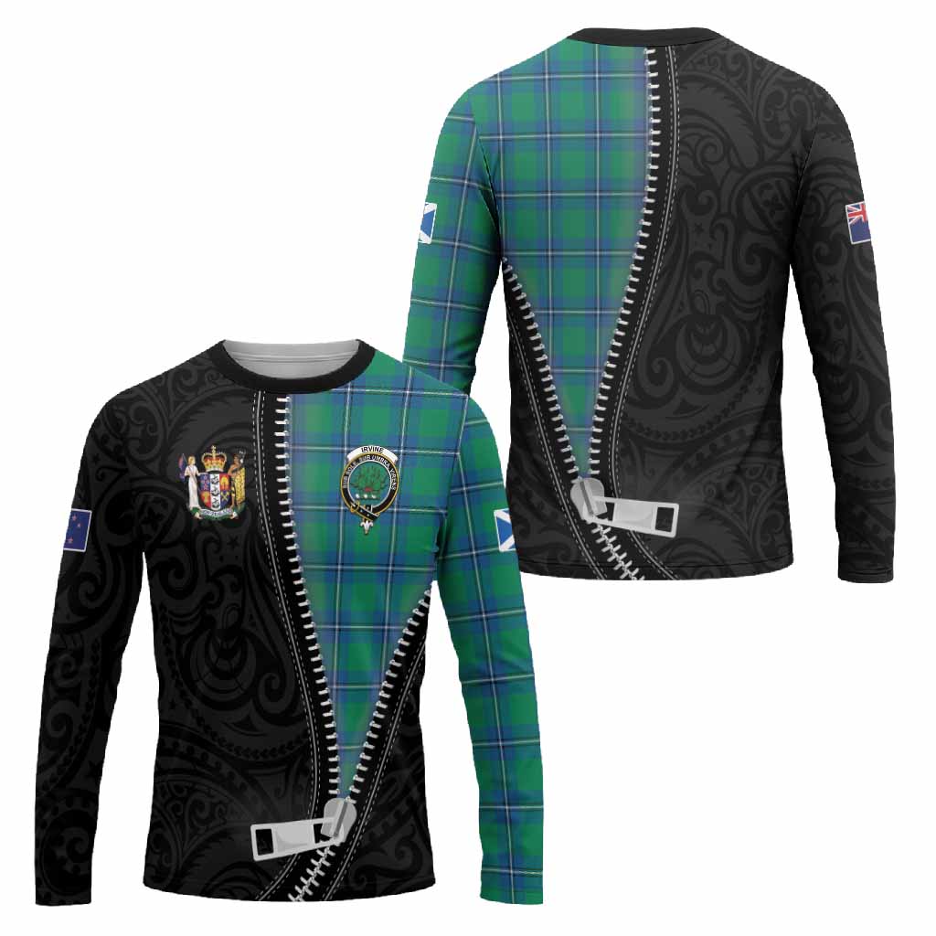 Irvine Tartan Long Sleeve T-Shirt New Zealand Pattern Unique Zipper Stylized