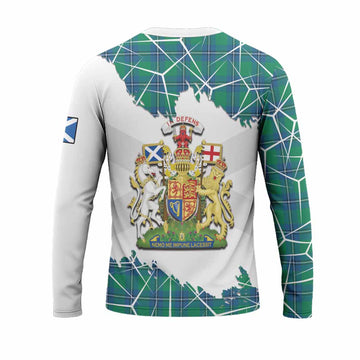 Irvine Tartan Long Sleeve T-Shirt with Family Crest and Lion Rampant Grunge Style
