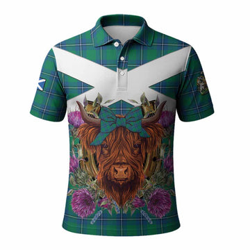 Irvine Tartan Polo Shirt Scottish Thistle Heilan Coo