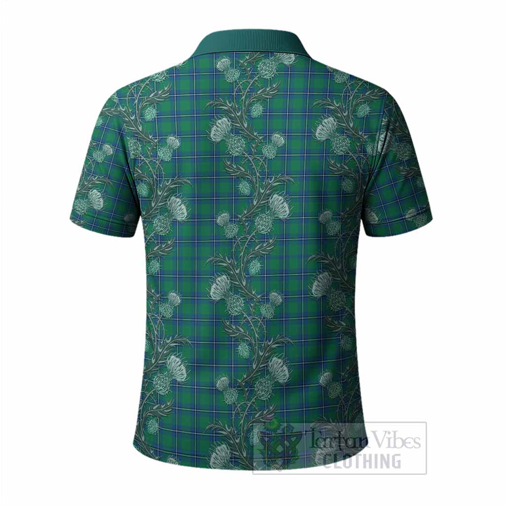 Irvine Tartan Polo Shirt Seamless Scottish Thistle Flowers