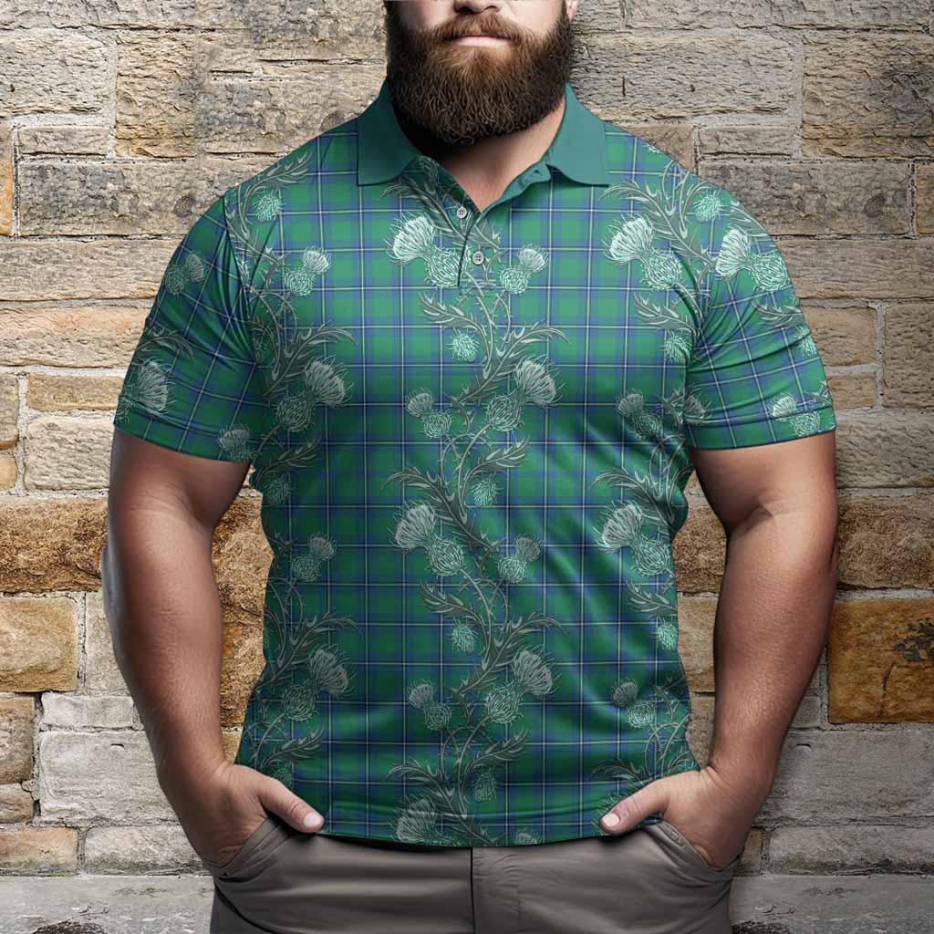 Irvine Tartan Polo Shirt Seamless Scottish Thistle Flowers