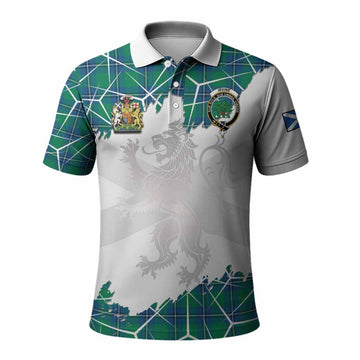 Irvine Tartan Polo Shirt with Family Crest and Lion Rampant Grunge Style
