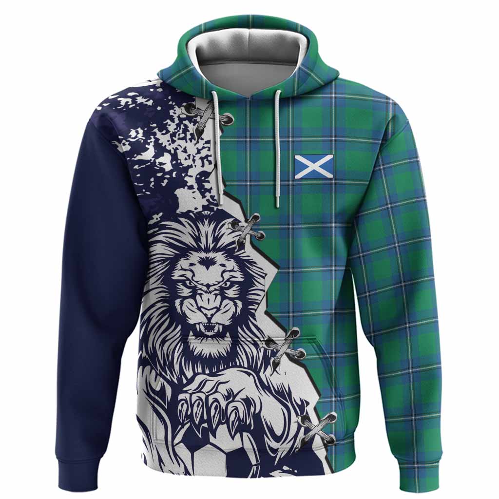 Irvine Tartan Scottish Hoodie Angry Lion With Soccer Ball Style
