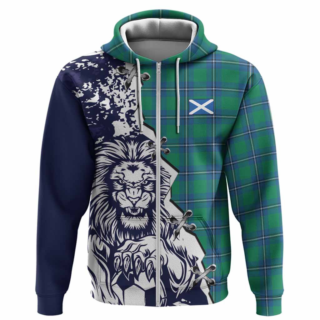 Irvine Tartan Scottish Hoodie Angry Lion With Soccer Ball Style