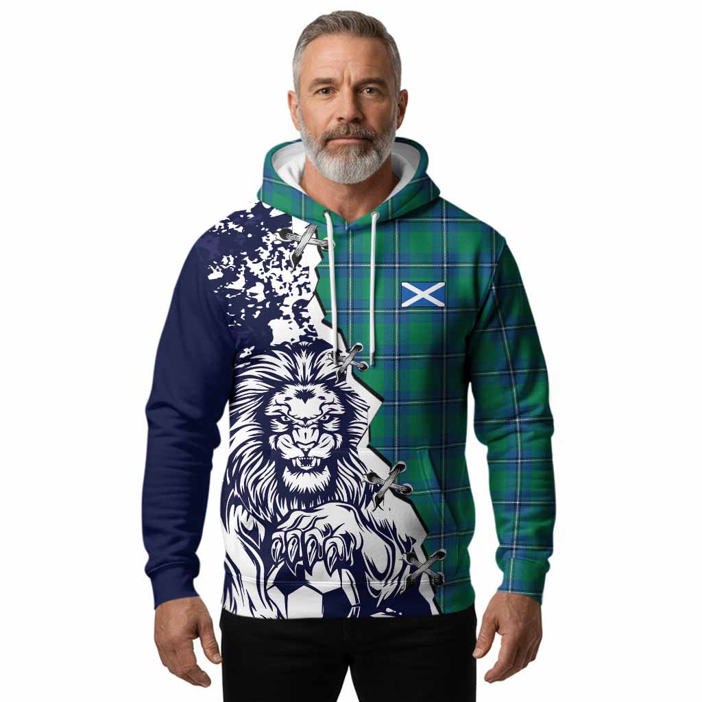 Irvine Tartan Scottish Hoodie Angry Lion With Soccer Ball Style