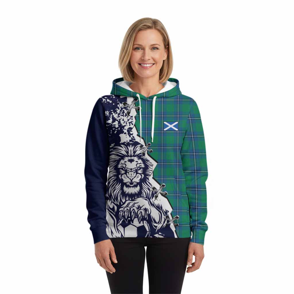 Irvine Tartan Scottish Hoodie Angry Lion With Soccer Ball Style