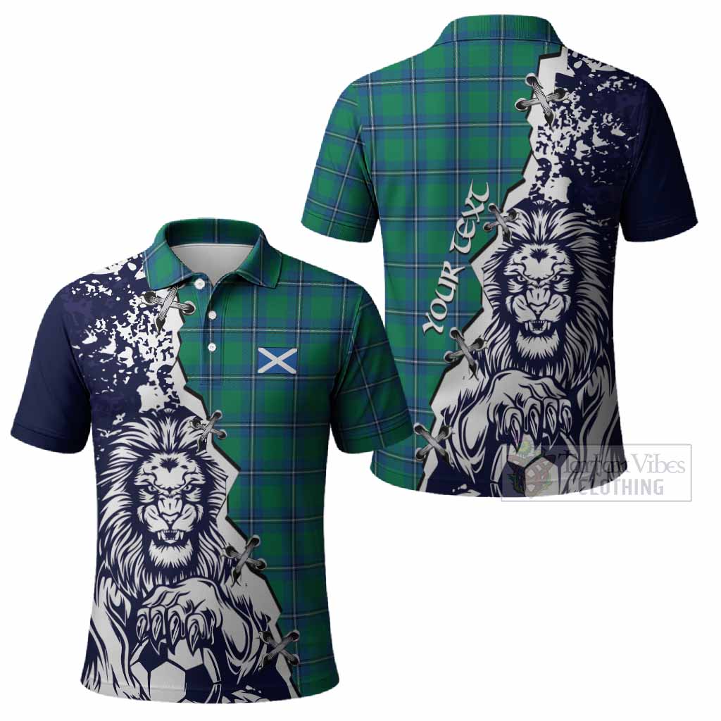 Irvine Tartan Scottish Polo Shirt Angry Lion With Soccer Ball Style