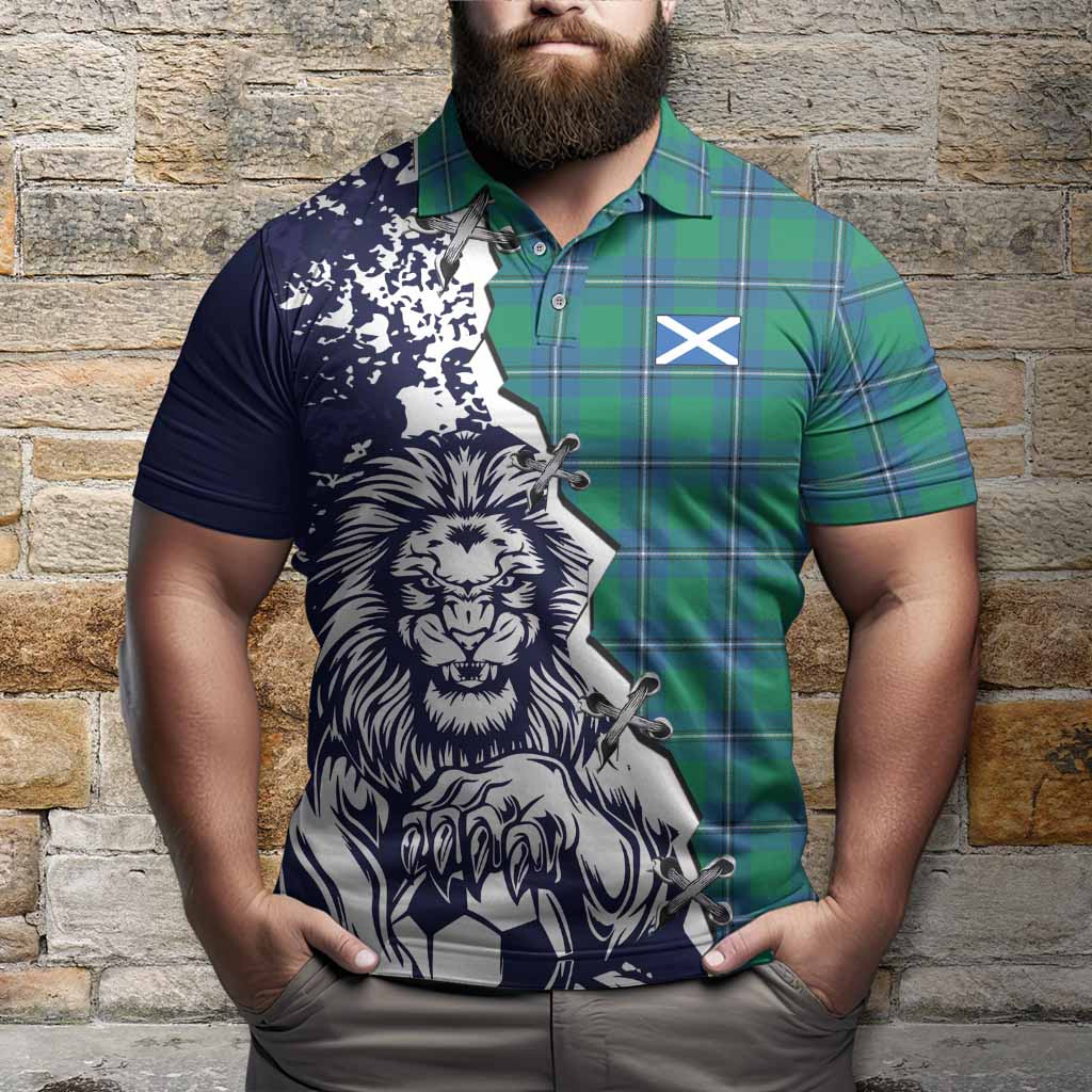 Irvine Tartan Scottish Polo Shirt Angry Lion With Soccer Ball Style