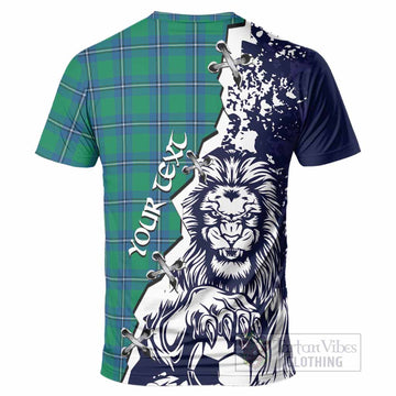 Irvine Tartan Scottish T-Shirt Angry Lion With Soccer Ball Style