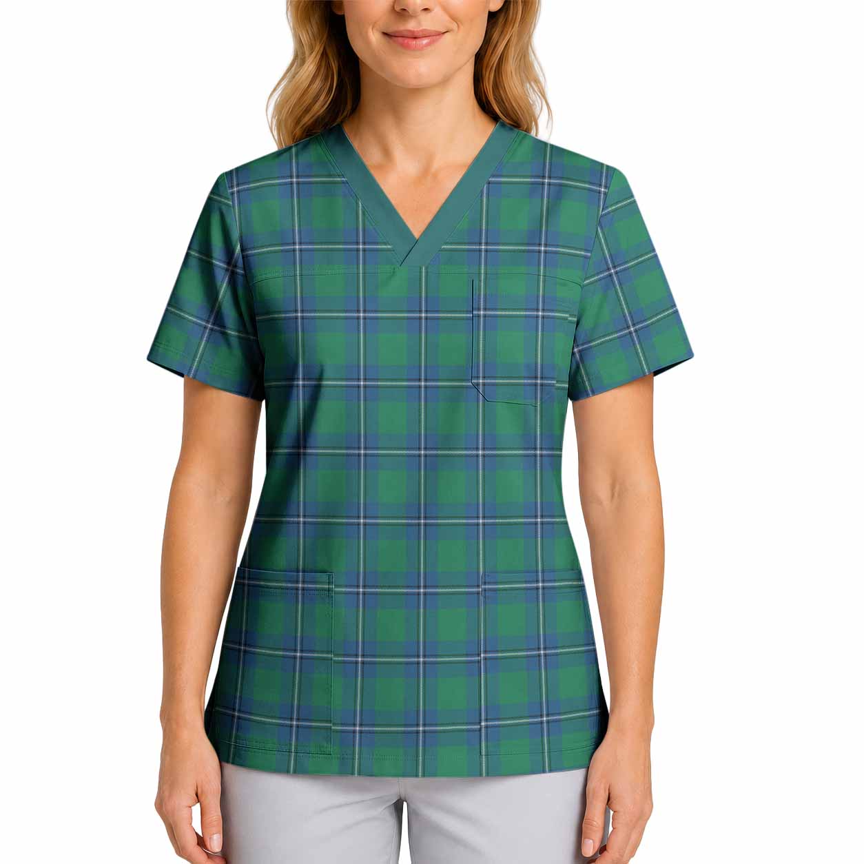 Irvine Tartan Scrub Top 4XL - Tartan Vibes Clothing