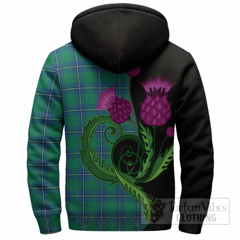 Irvine Tartan Sherpa Hoodie Traditional Scottish Thistle