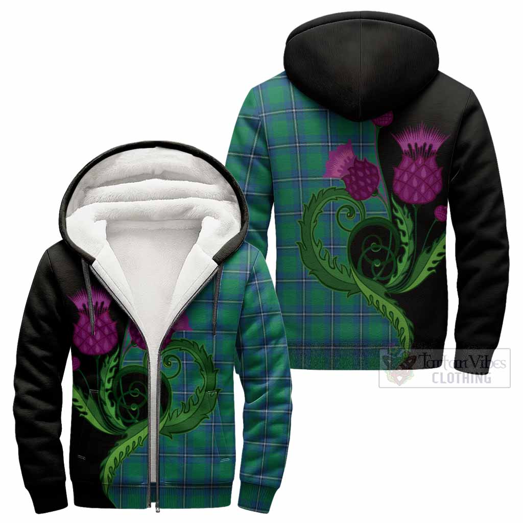 Irvine Tartan Sherpa Hoodie Traditional Scottish Thistle
