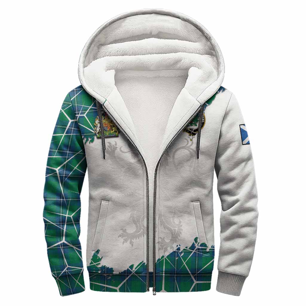 Irvine Tartan Sherpa Hoodie with Family Crest and Lion Rampant Grunge Style