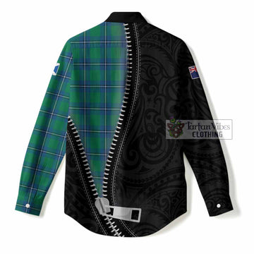 Irvine Tartan Women Casual Shirt New Zealand Pattern Unique Zipper Stylized