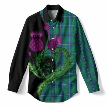 Irvine Tartan Women Casual Shirt Traditional Scottish Thistle