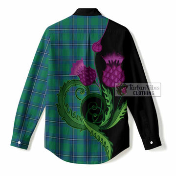 Irvine Tartan Women Casual Shirt Traditional Scottish Thistle