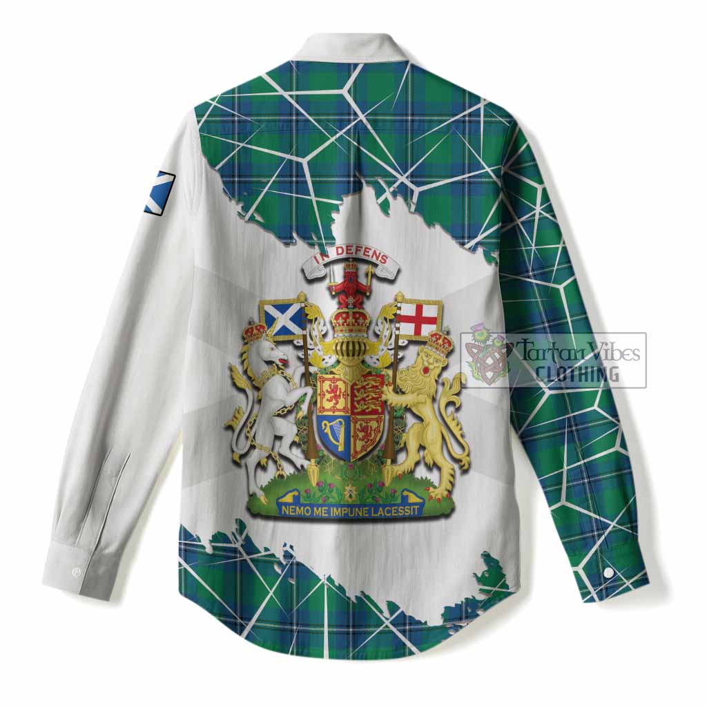 Irvine Tartan Women Casual Shirt with Family Crest and Lion Rampant Grunge Style