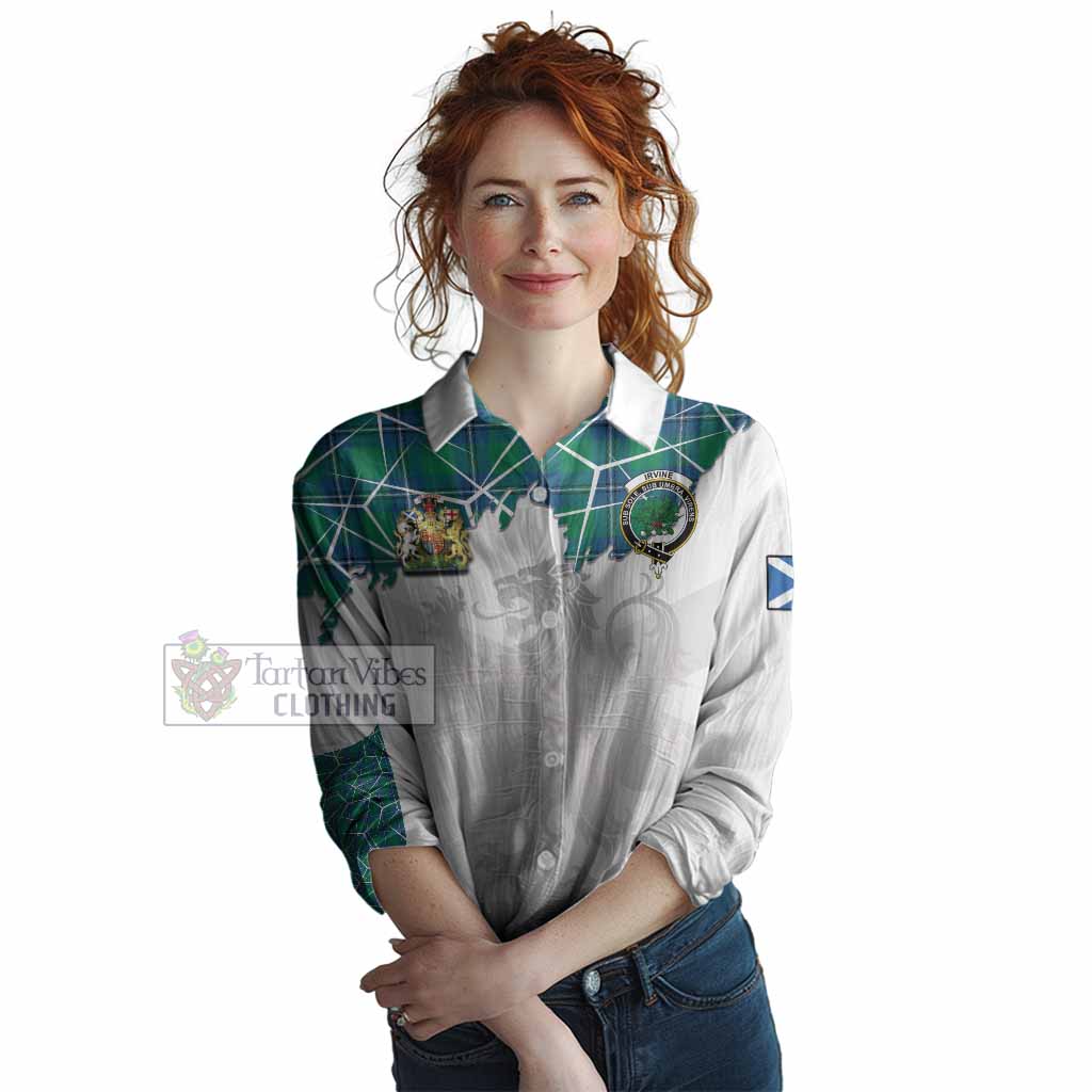 Irvine Tartan Women Casual Shirt with Family Crest and Lion Rampant Grunge Style