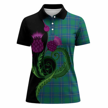 Irvine Tartan Women Polo Shirt Traditional Scottish Thistle