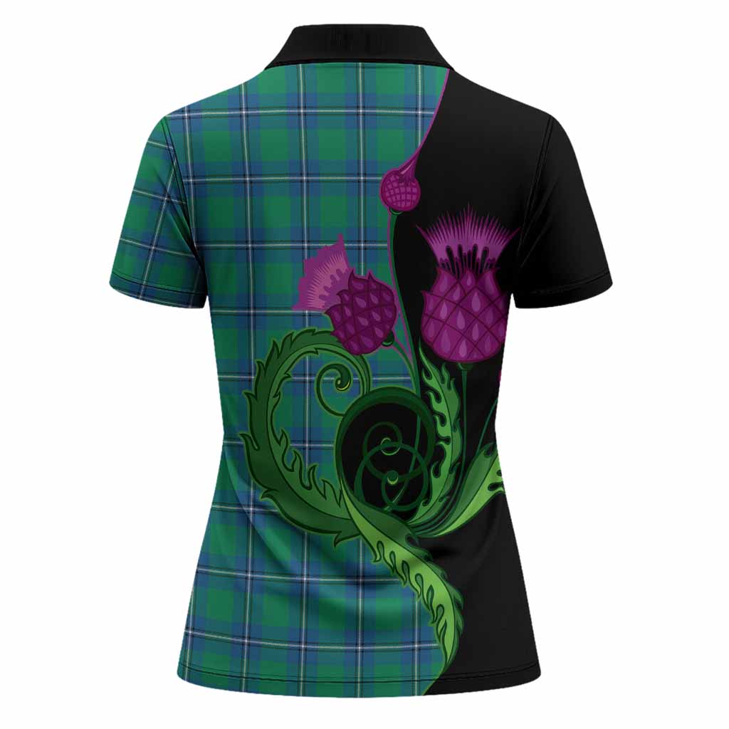 Irvine Tartan Women Polo Shirt Traditional Scottish Thistle