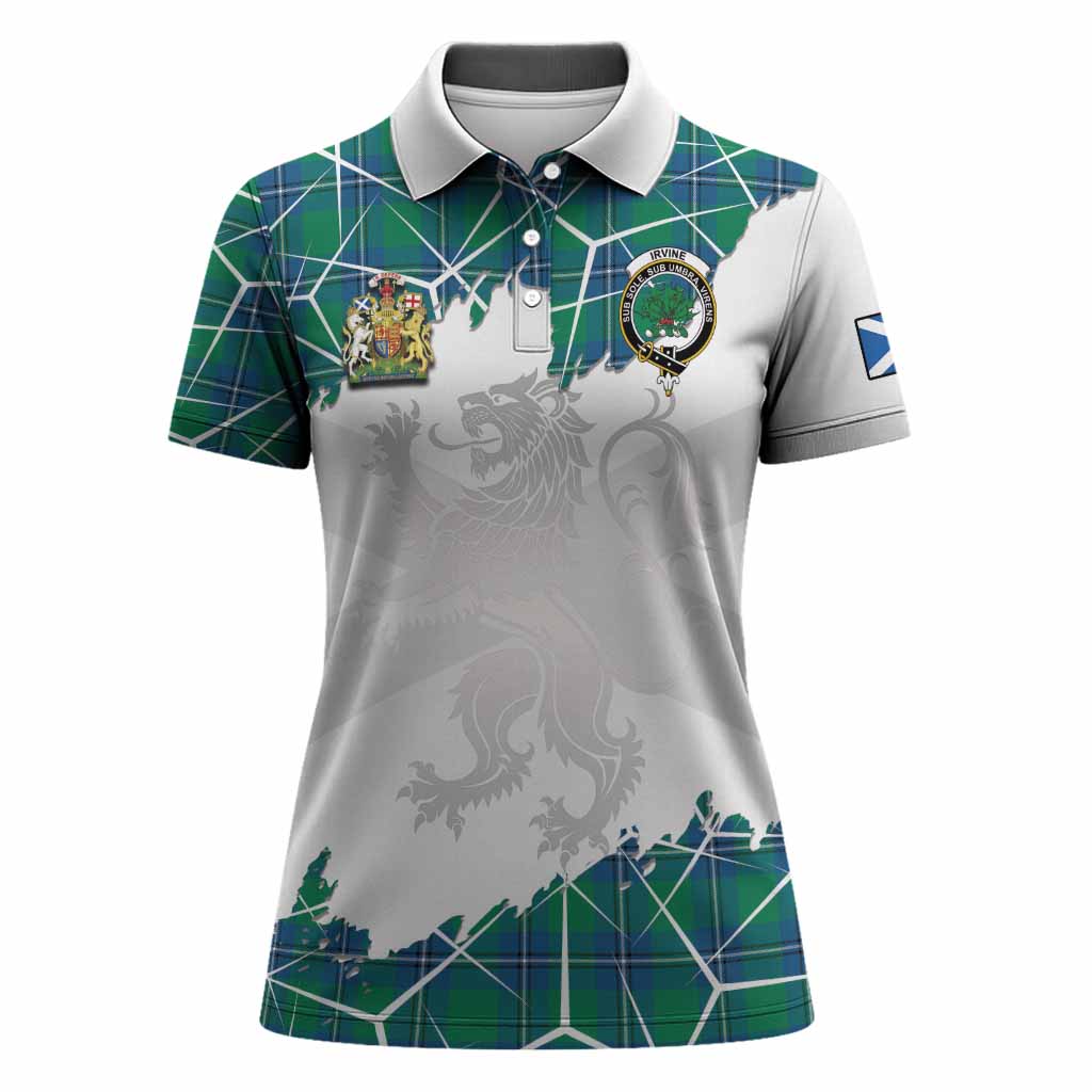 Irvine Tartan Women Polo Shirt with Family Crest and Lion Rampant Grunge Style