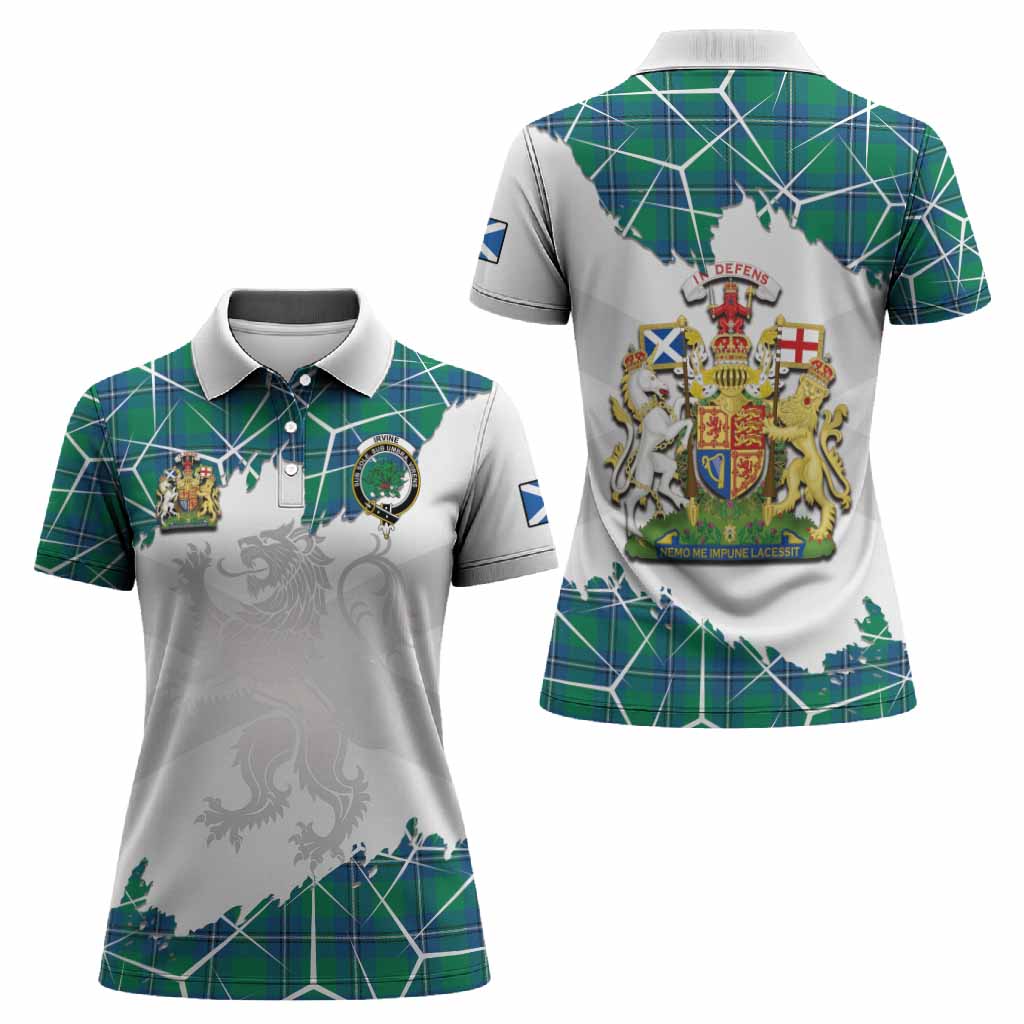 Irvine Tartan Women Polo Shirt with Family Crest and Lion Rampant Grunge Style