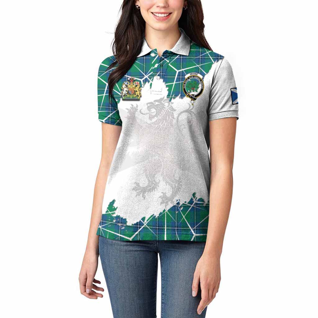 Irvine Tartan Women Polo Shirt with Family Crest and Lion Rampant Grunge Style