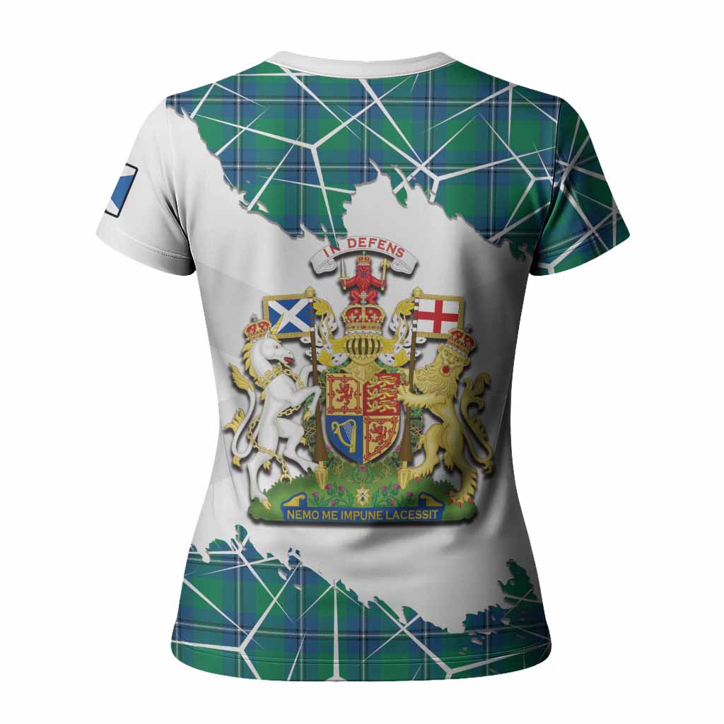 Irvine Tartan Women T shirt with Family Crest and Lion Rampant Grunge Style