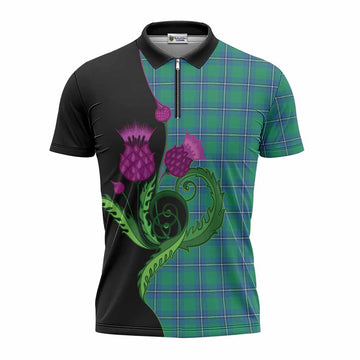 Irvine Tartan Zipper Polo Shirt Traditional Scottish Thistle