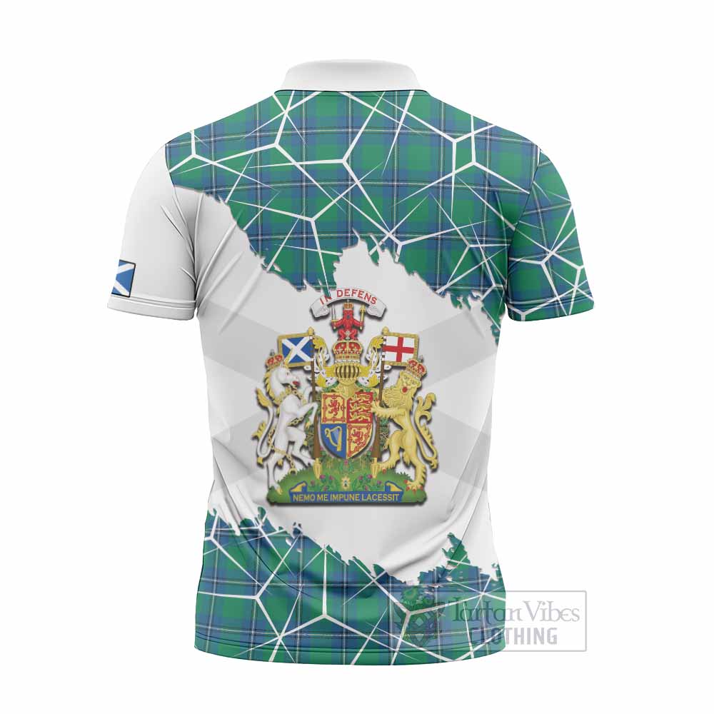 Irvine Tartan Zipper Polo Shirt with Family Crest and Lion Rampant Grunge Style