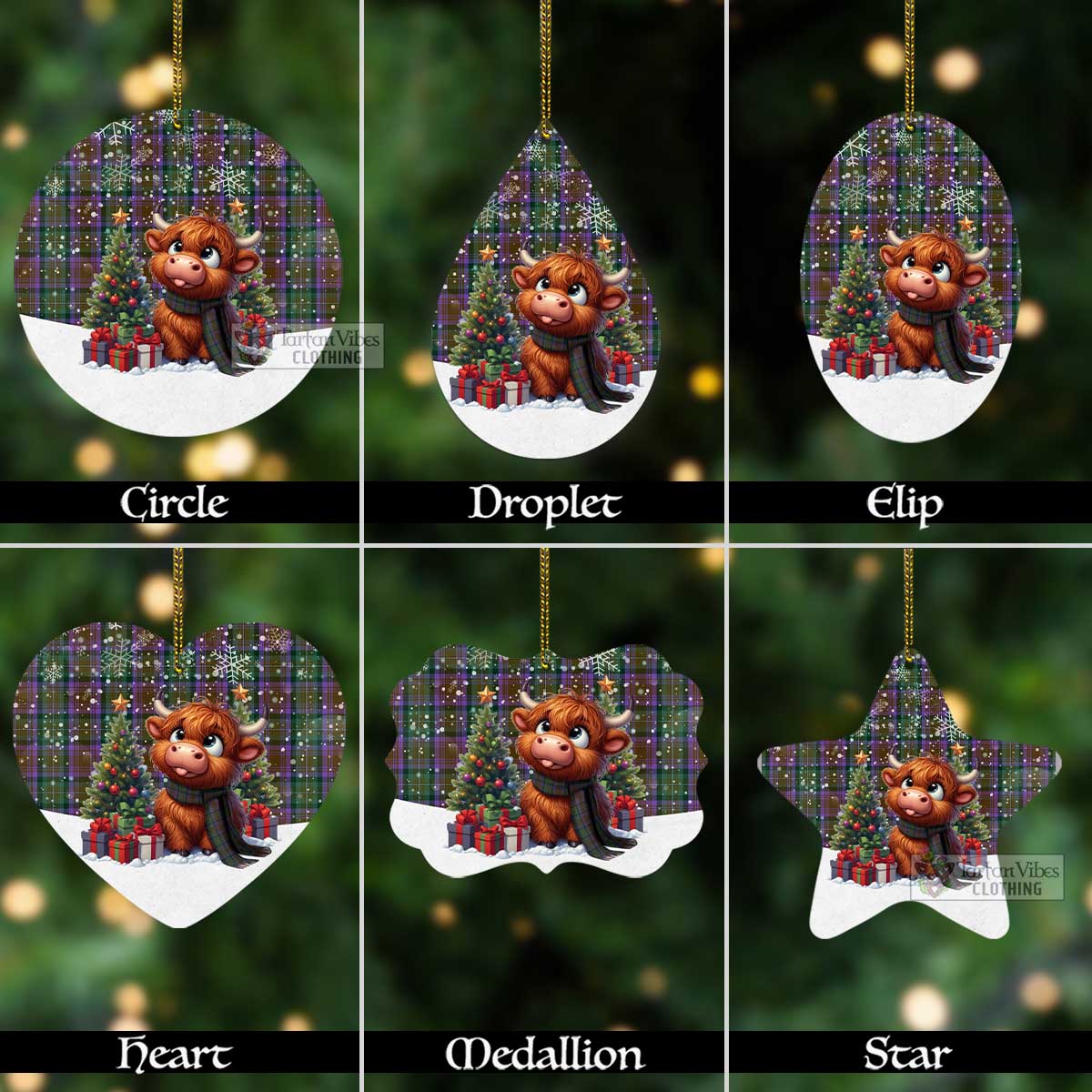 Tartan Vibes Clothing Isle of Skye Tartan Christmas Aluminium Ornament with Adorable Highland Coo