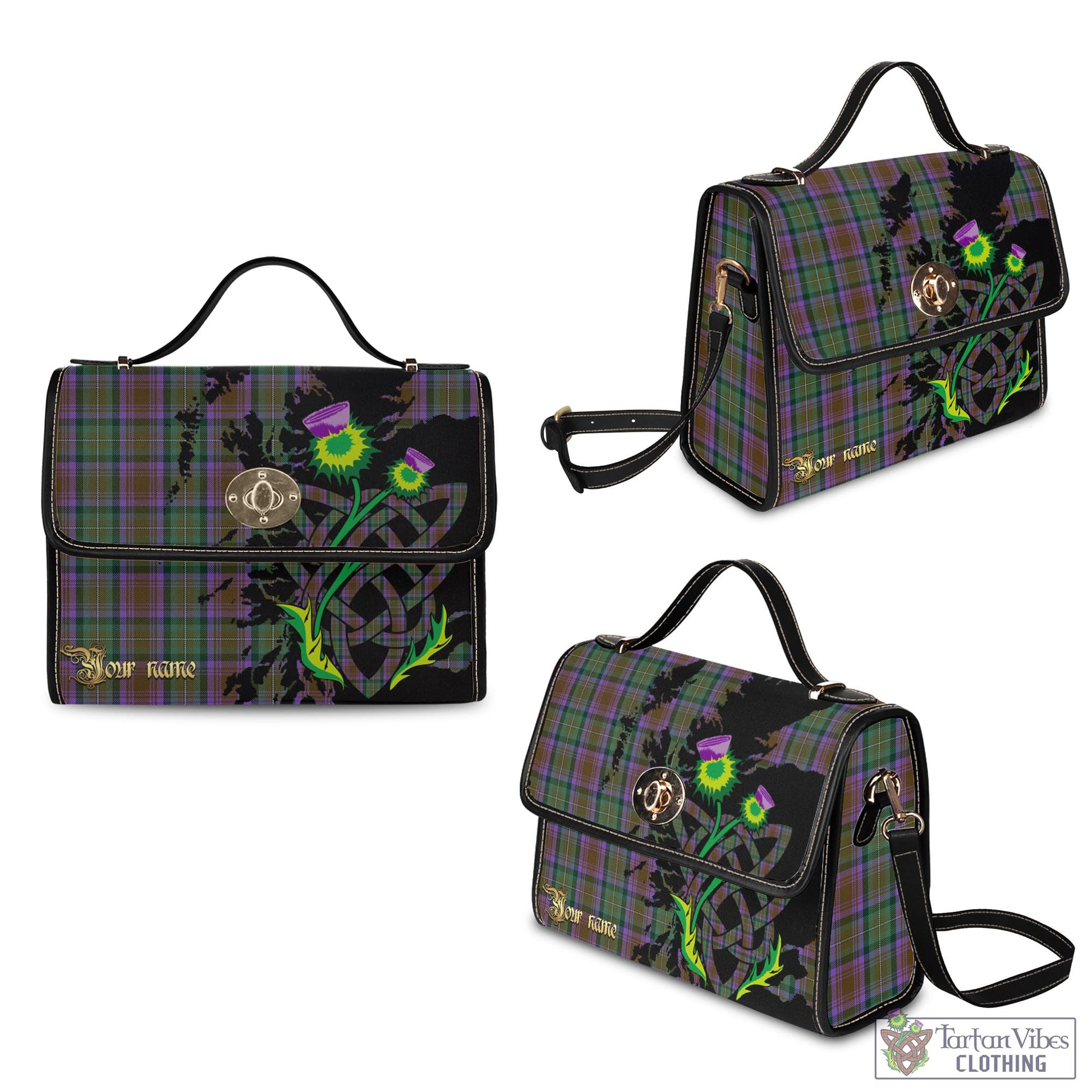 Tartan Vibes Clothing Isle of Skye Tartan Waterproof Canvas Bag with Scotland Map and Thistle Celtic Accents